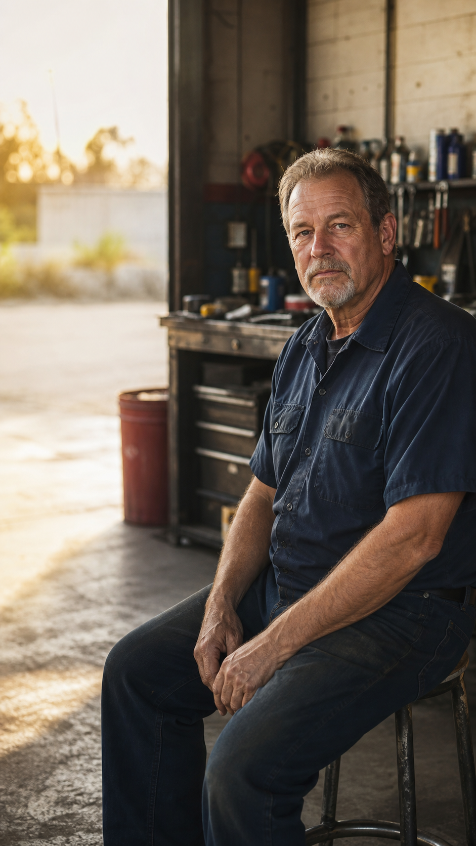 Illustrative image of an older worker seated in a workshop
